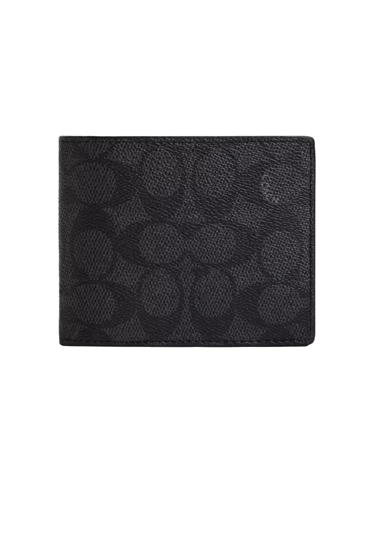 COACH Men's 3 In 1 Wallet In Signature Canvas Charcoal/Black PRINT VARIES CW380