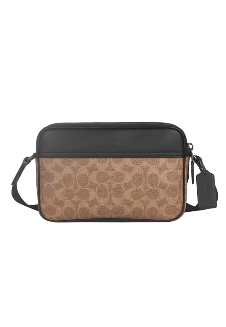 Coach Graham Crossbody Bag In Signature Canvas Tan Black CV921