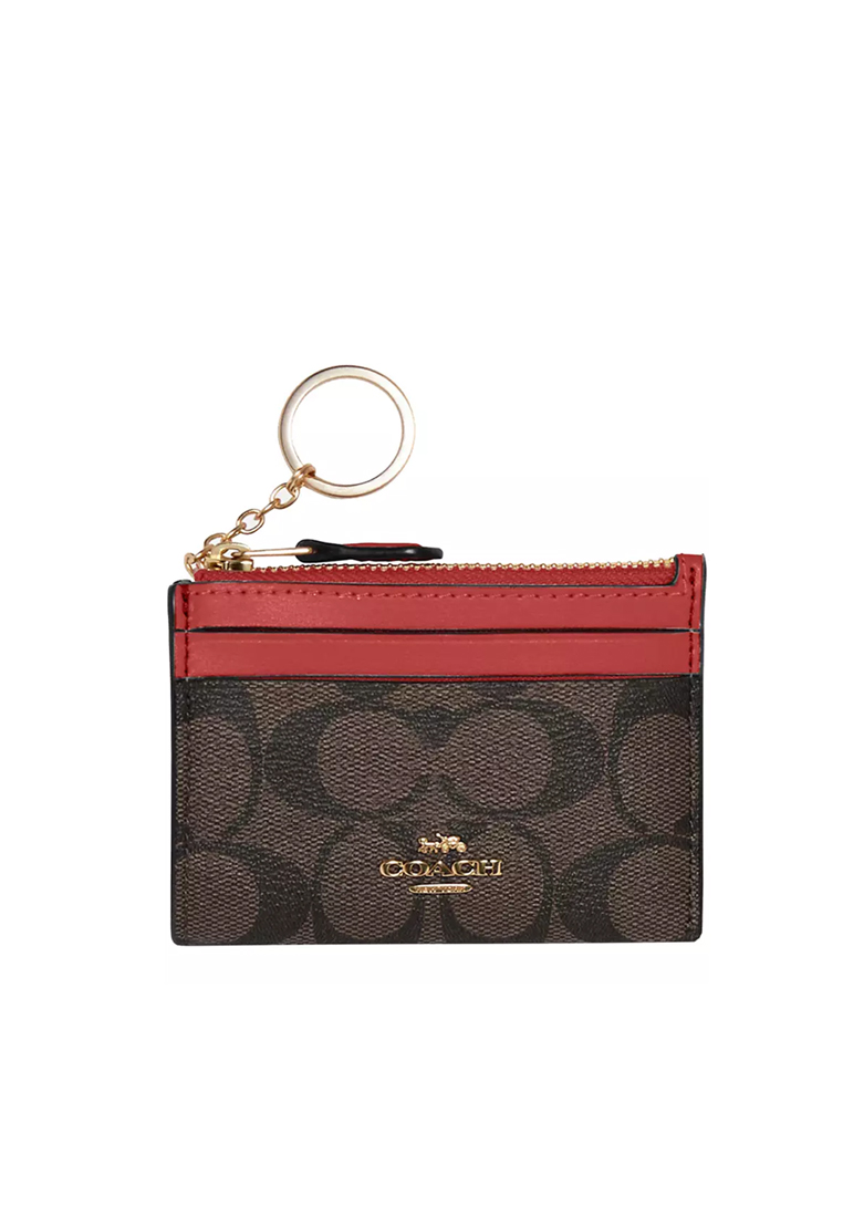 COACH Coach Mini Skinny Id Case In Signature Canvas (88208) – IM/Brown 1941 Red