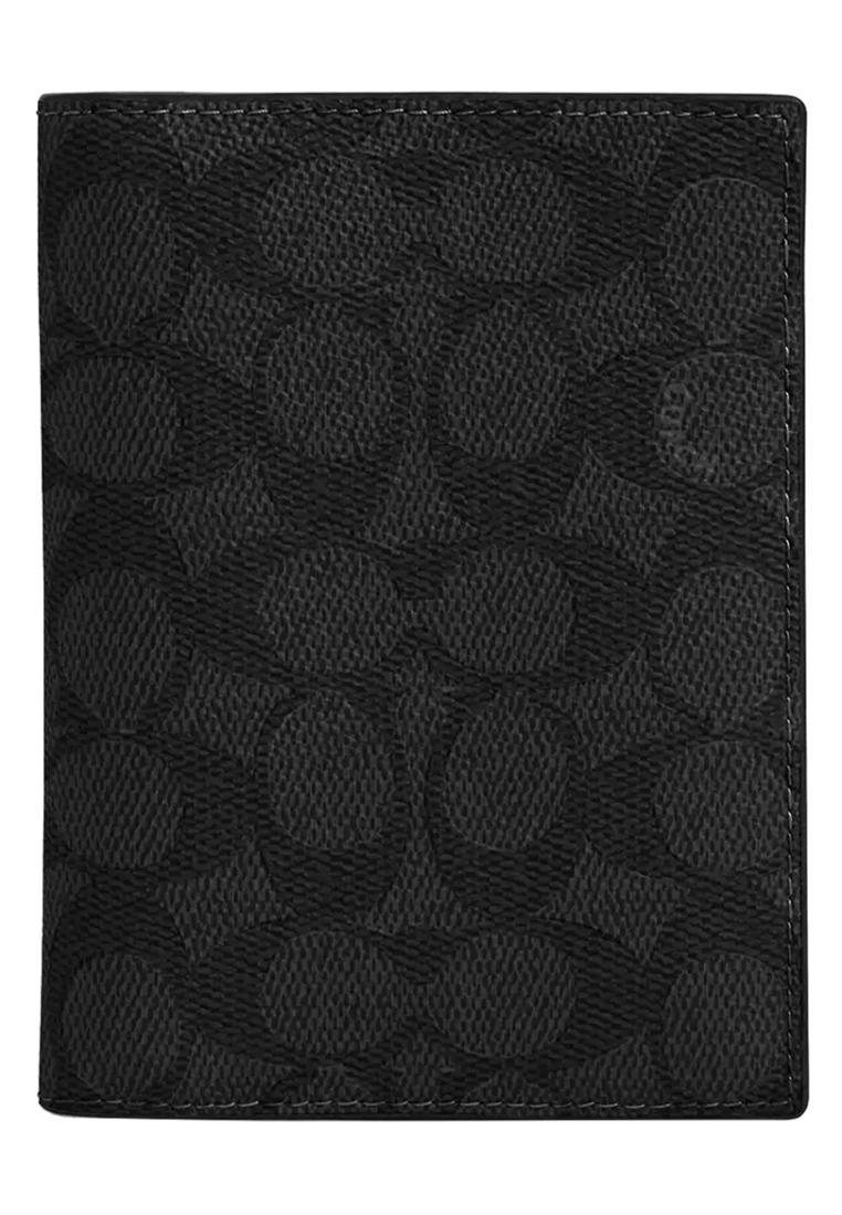 COACH Passport Card Case In Signature Canvas in Charcoal/ Black CW170