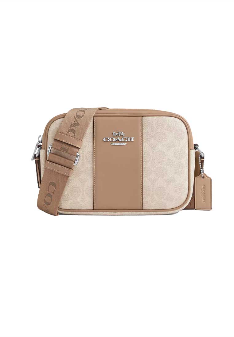 COACH Jamie Camera Bag In Signature Canvas With Stripe Sand/Taupe CZ185