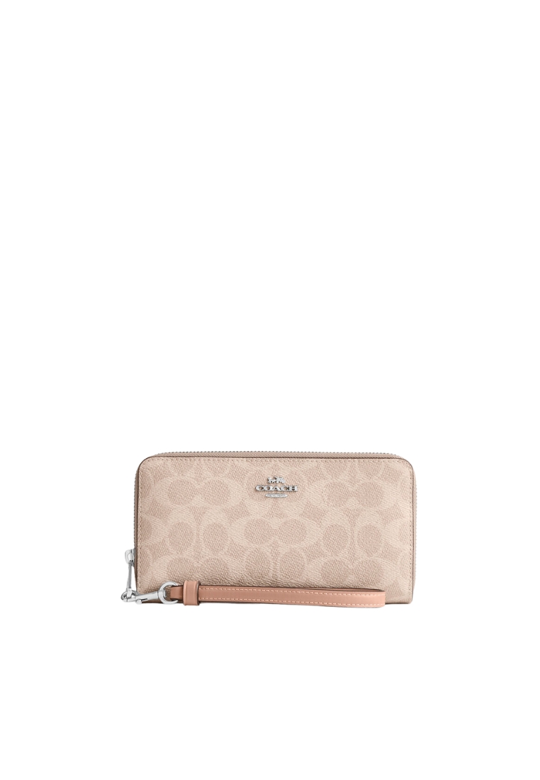 COACH Coach Long Zip Around Wallet Signature Canvas In Sand Taupe CW778