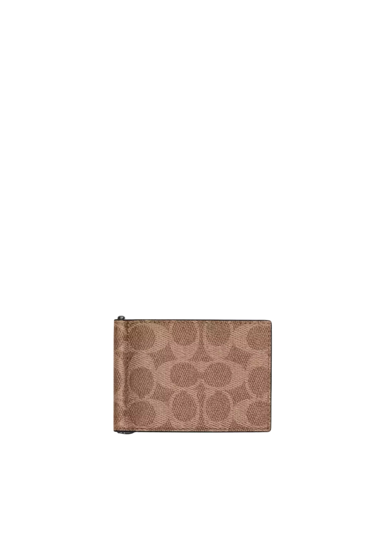 COACH Coach Slim Money Clip Wallet Billfold In Tan Black CY059