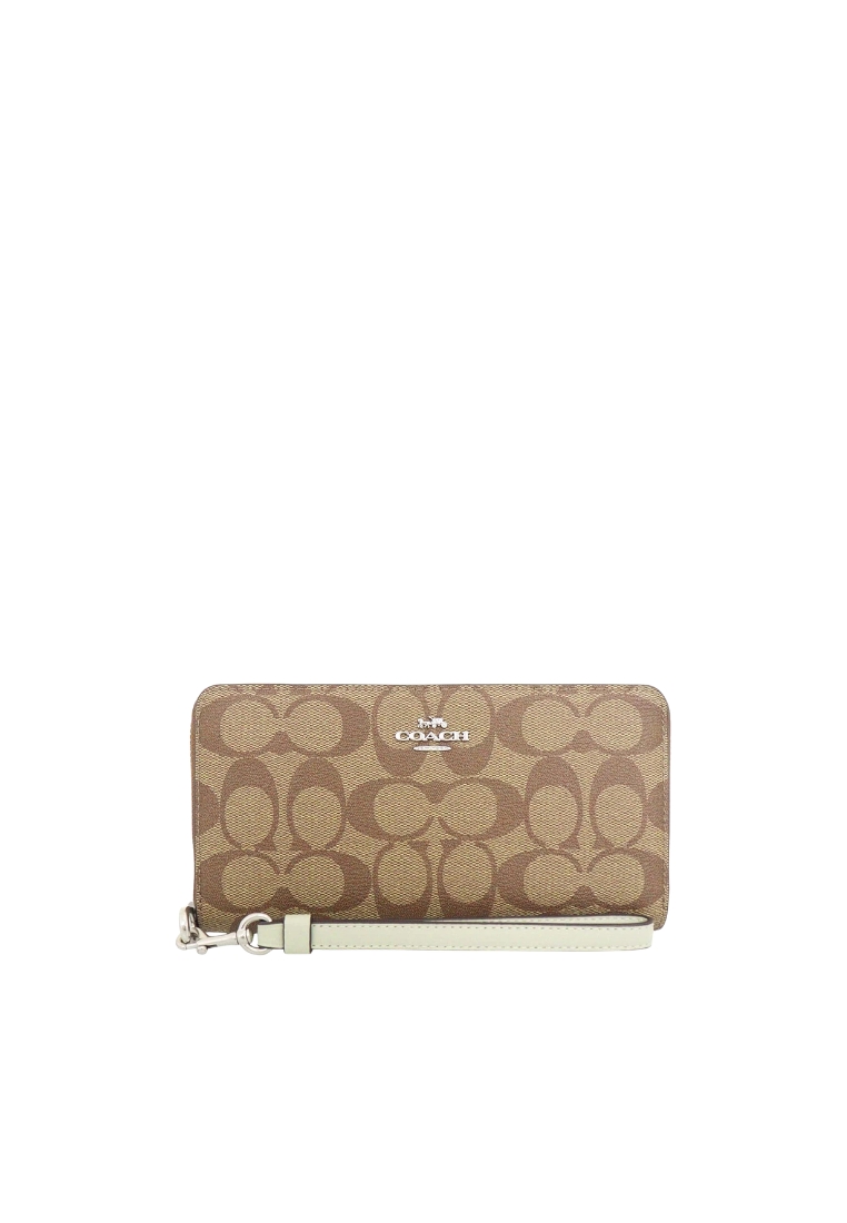 COACH Coach Long Zip Around Wallet In Khaki/Light Sage C4452