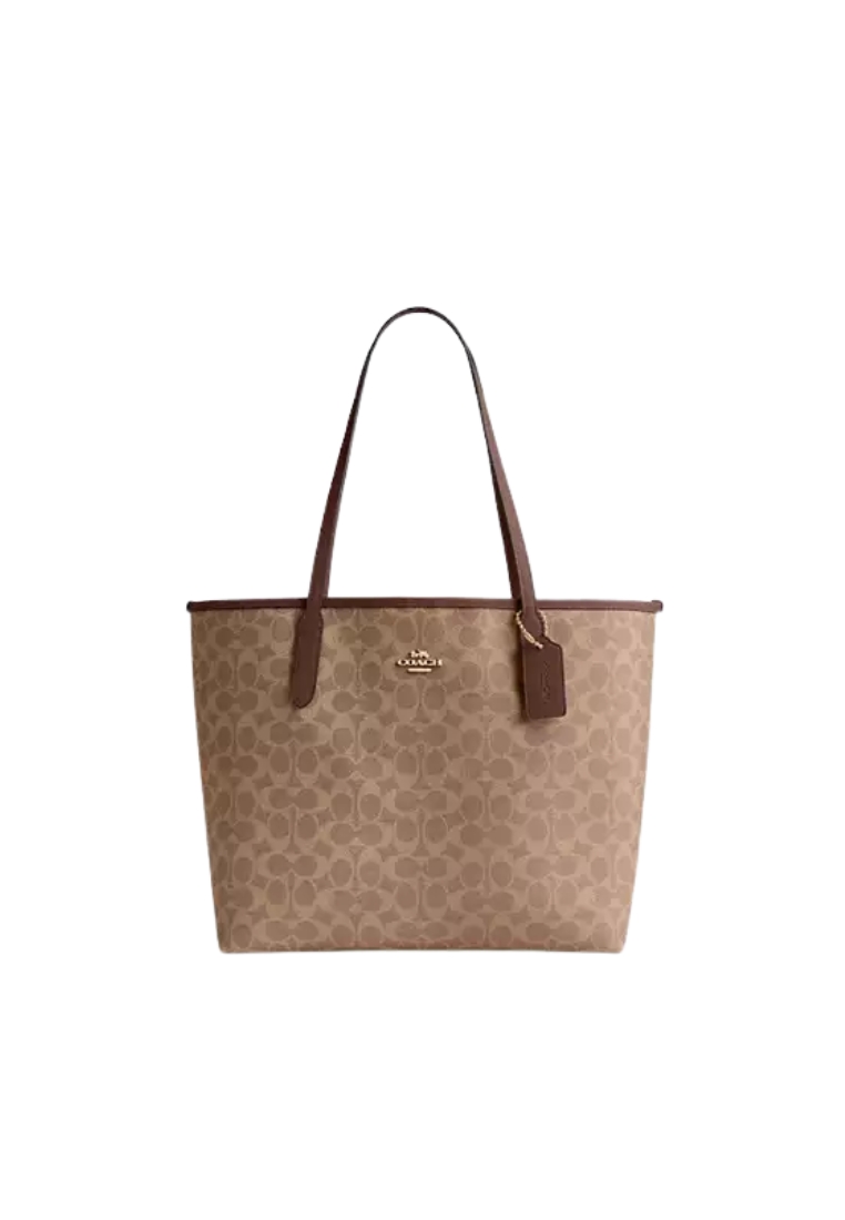 COACH Coach City Signature Canvas Tote Bag In Tan Brown CV976