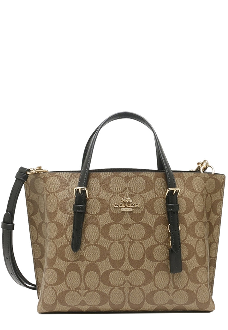 COACH Mollie Tote Bag 25 In Signature Canvas in Khaki/ Black C4250