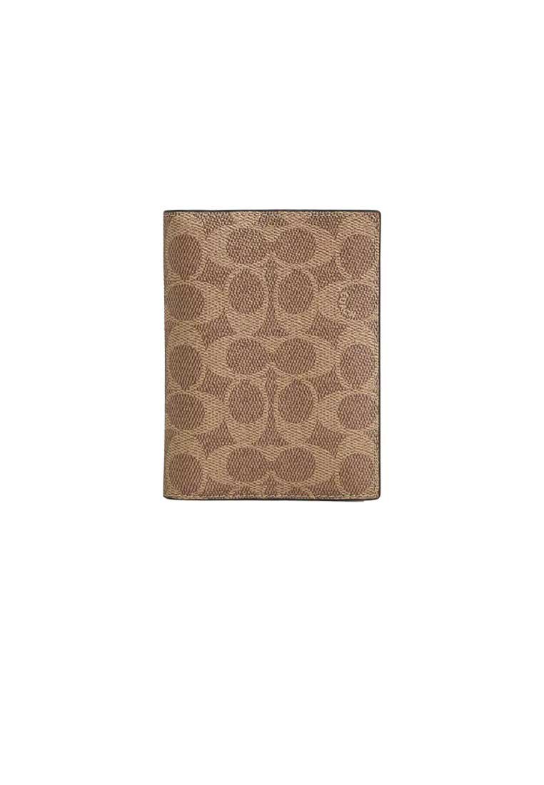 COACH Passport Card Case In Signature Canvas Tan/Black CW170