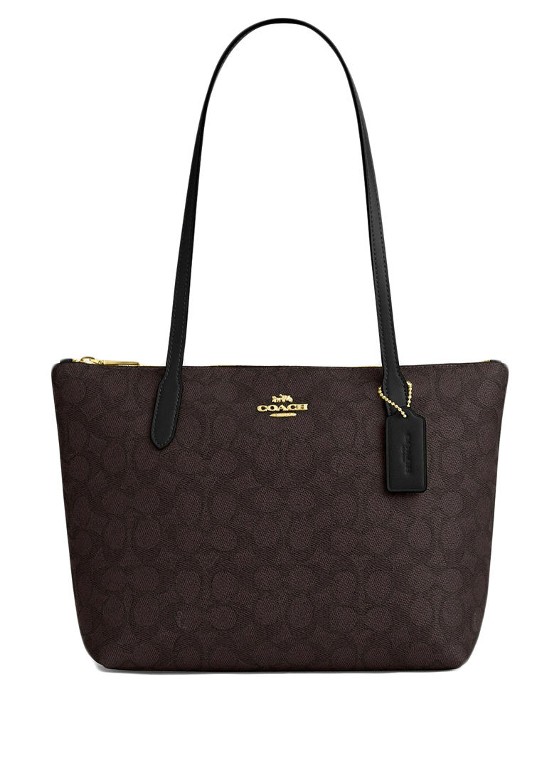COACH Fiona Zip Tote Bag In Signature Canvas - Walnut/Black