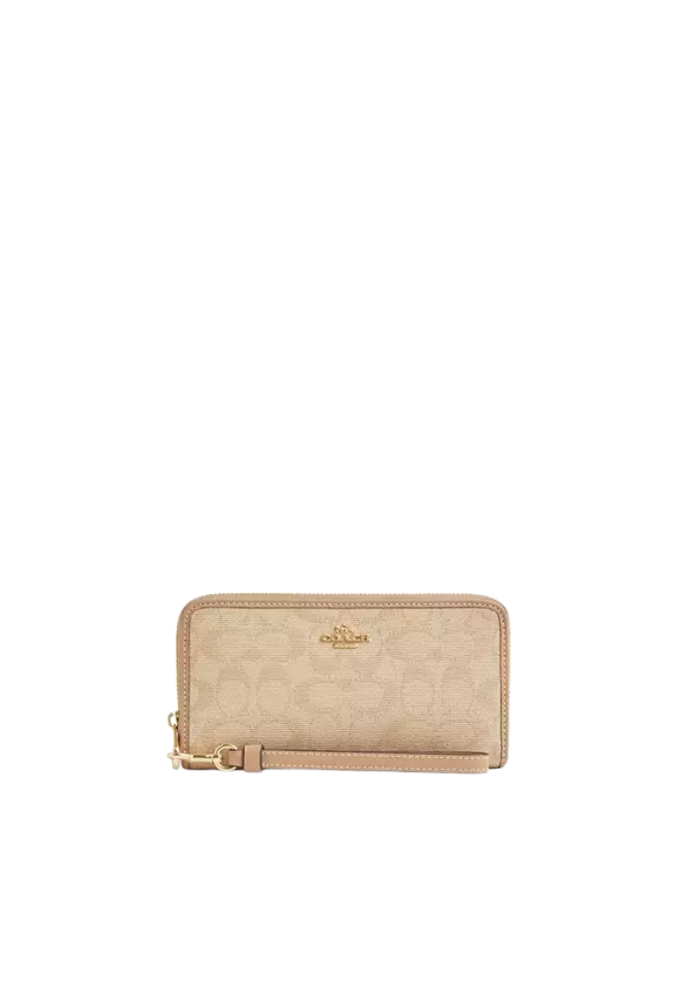 COACH Coach Long Zip Around Wallet Signature Canvas In Dark Natural Multi Cao81