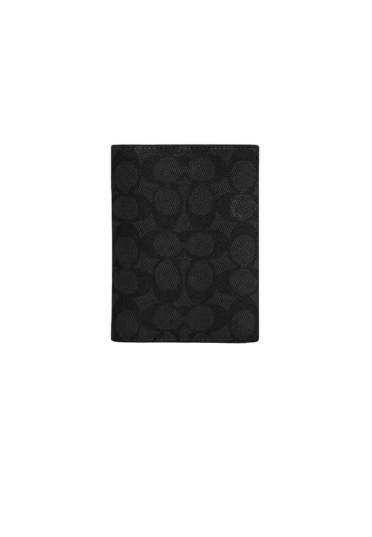 COACH Passport Card Case In Signature Canvas Charcoal/Black CW170