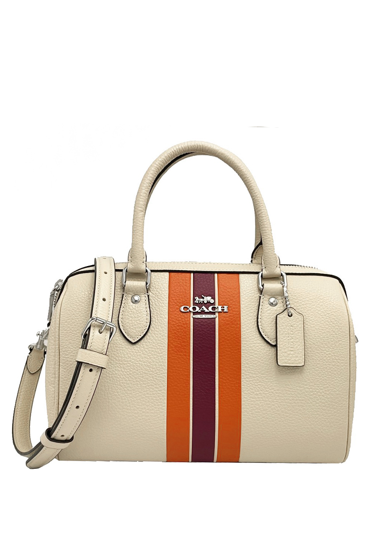 COACH Rowan Satchel Bag With Stripe - Ivory/Multi