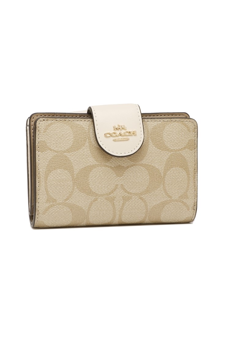 COACH Coach Medium Corner Zip Wallet In Signature Canvas (C0082) - IM /LIGHT KHAKI /CHALK