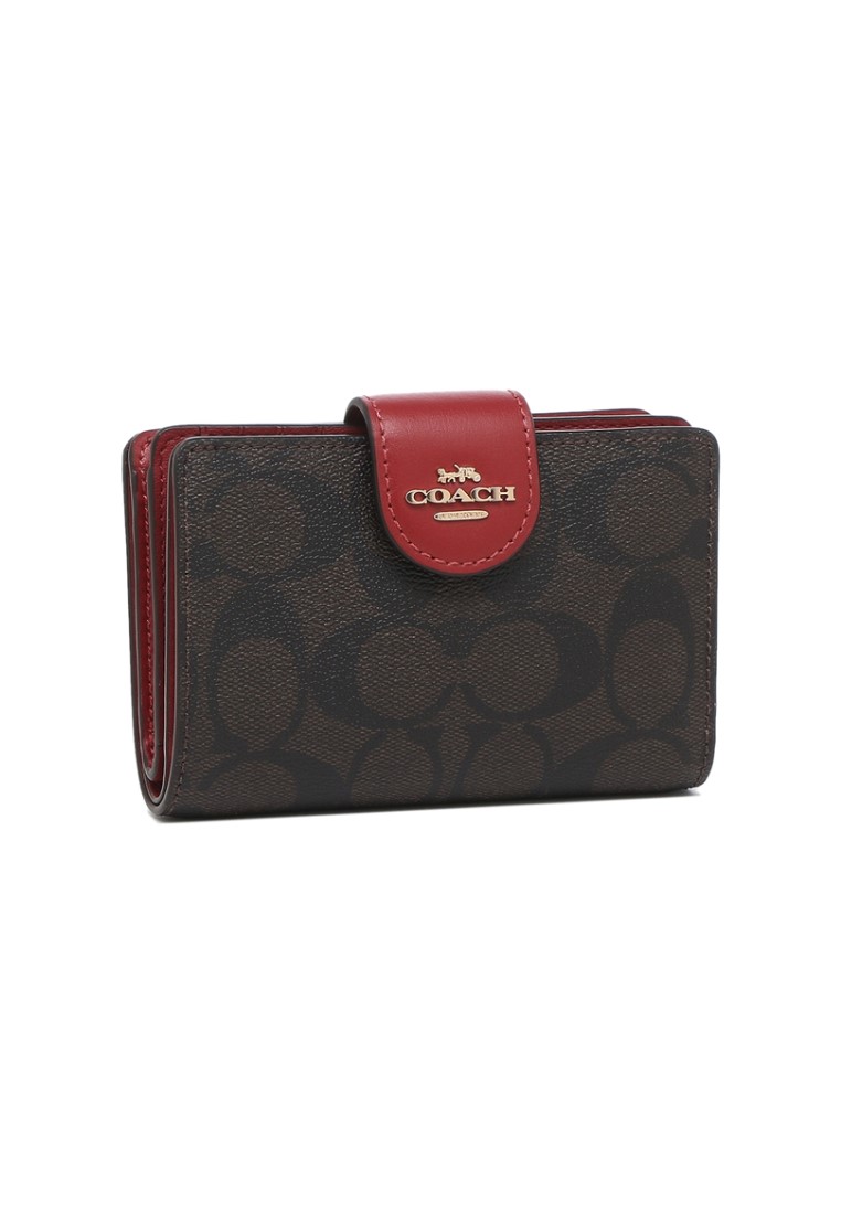 COACH Coach Medium Corner Zip Wallet In Signature Canvas (C0082) - IM/BROWN 1941 RED