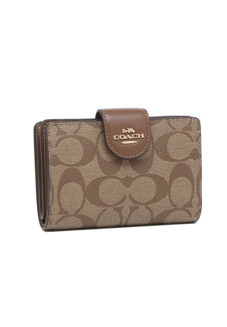 COACH Coach Medium Corner Zip Wallet In Signature Canvas (C0082) - IM/KHAKI /SADDLE 2