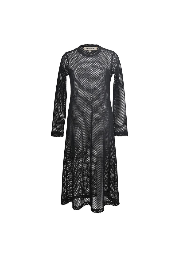 COMME DES GARCONS Pre-Loved Comme Des Garçons Mesh Long Sleeve Midi Dress In Black Polyester