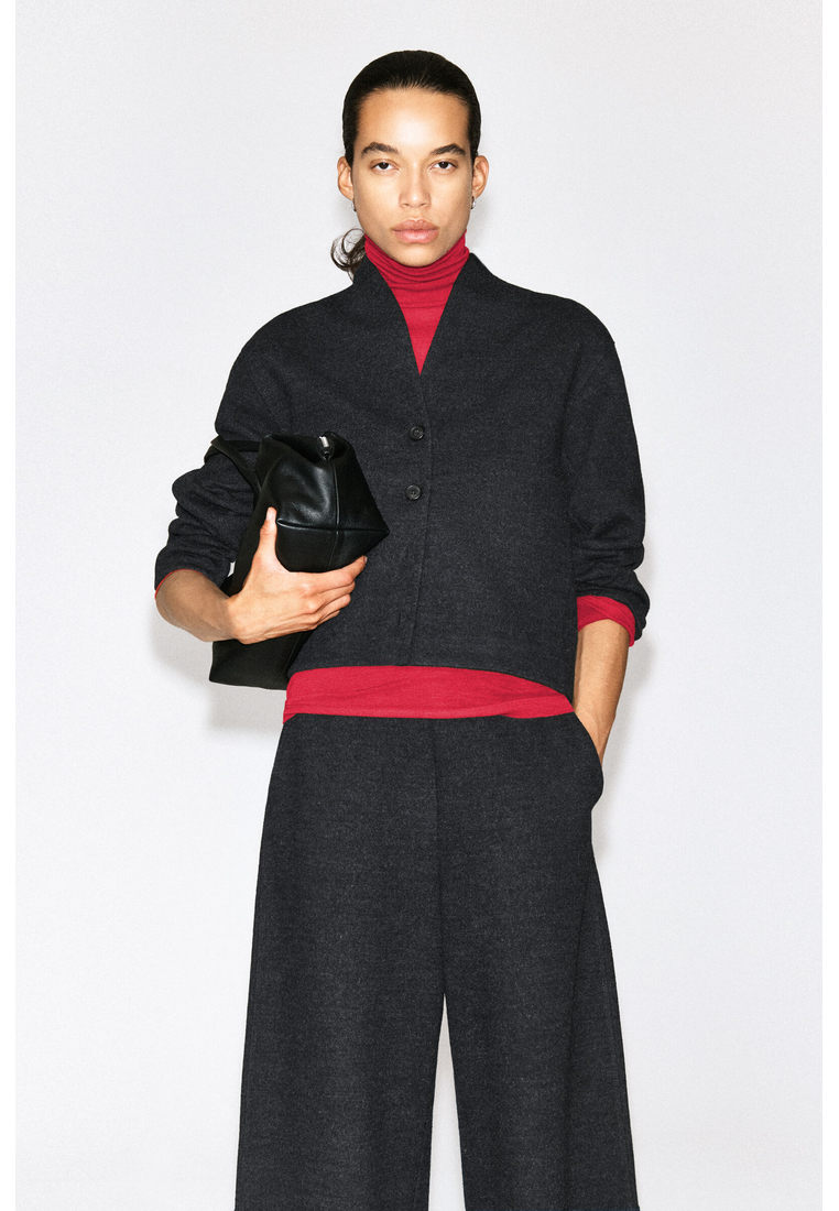 COS BOILED WOOL-BLEND SHAWL-COLLAR CARDIGAN