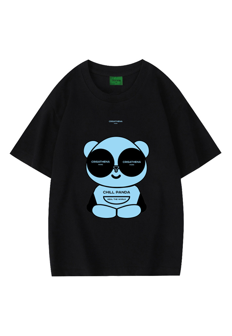 Crisathena Chill Panda T-Shirt in Black/Blue