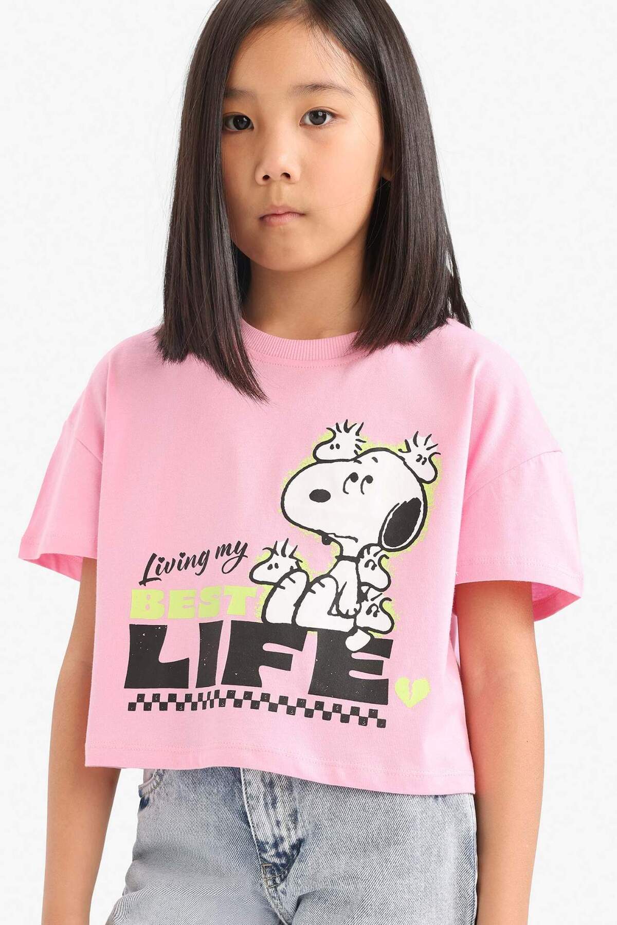DeFacto Girl's Snoopy Crew Neck Short Sleeve T-Shirt E8160A825Hs