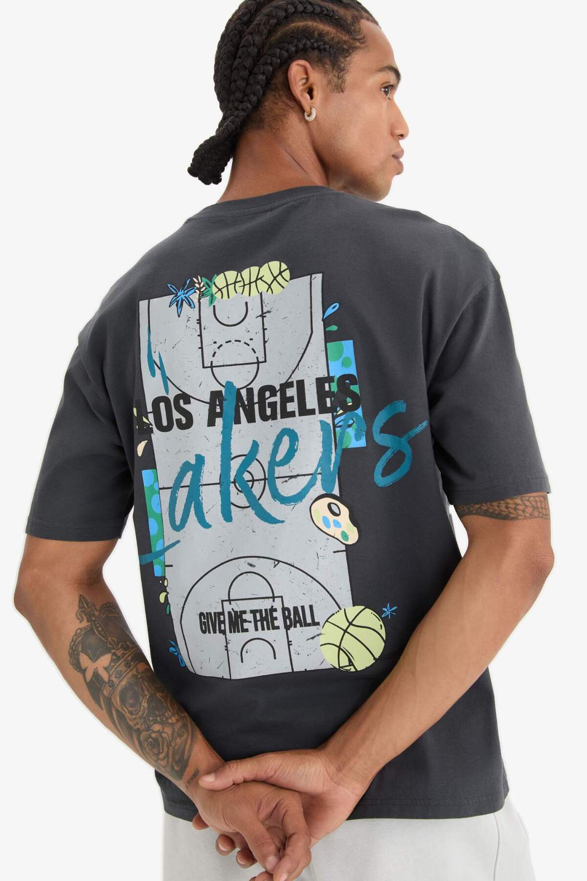 DeFacto Defactofit Nba Los Angeles Lakers Boxy Fit Crew Neck Back Printed Short Sleeve T-Shirt E0133