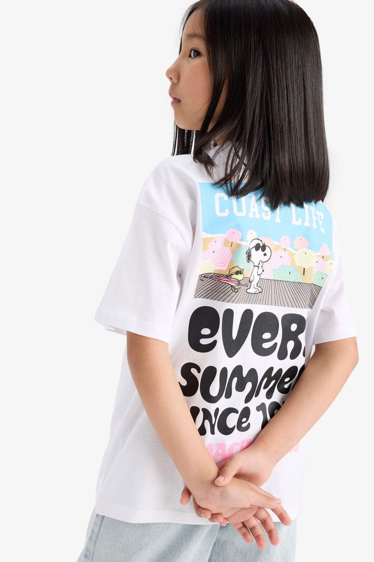 DeFacto Girl's Snoopy Oversize Wide Fit Crew Neck Back Printed Short Sleeve T-Shirt E6551A825Hs