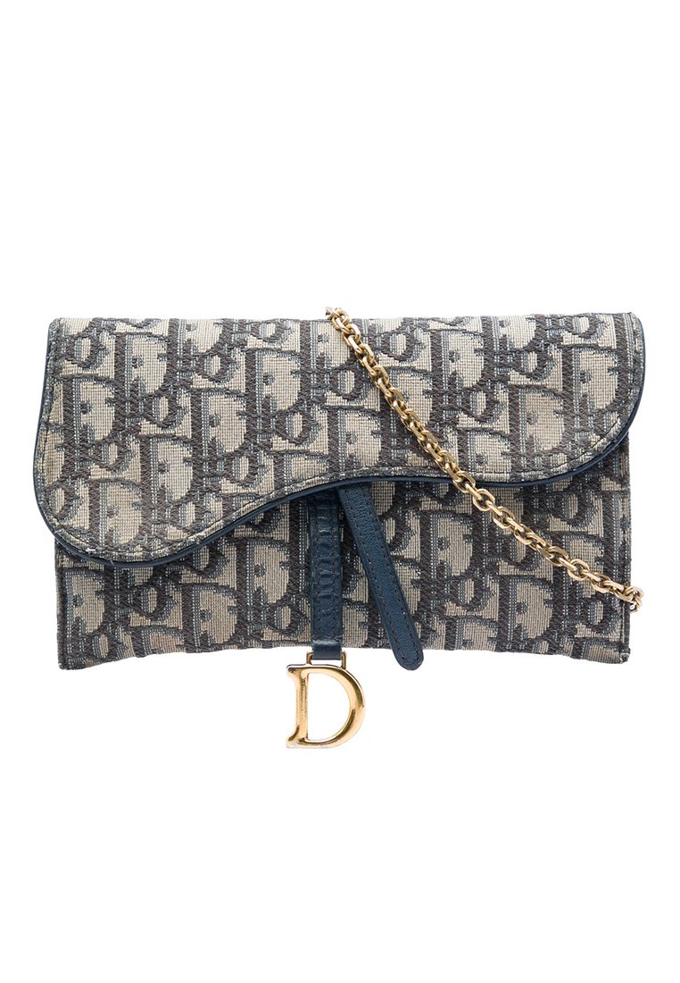Dior Pre-Loved Dior Oblique Canvas Saddle Wallet On Chain