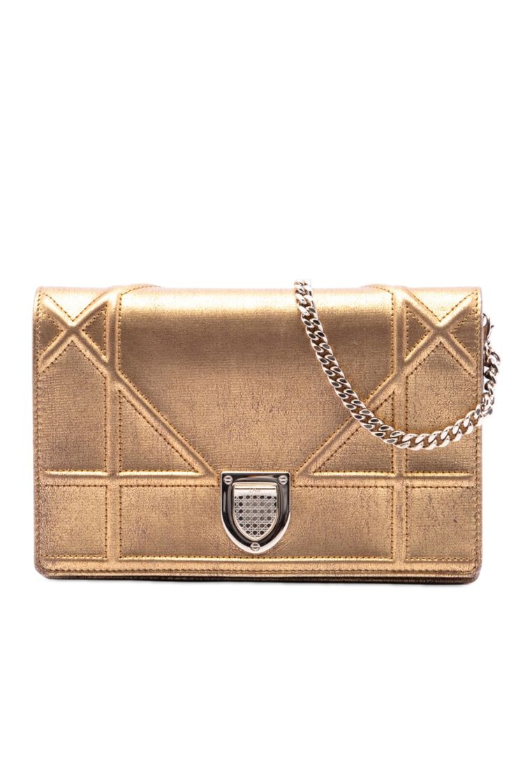 Dior Pre-Loved Dior Metallic Calfskin Diorama Wallet On Chain