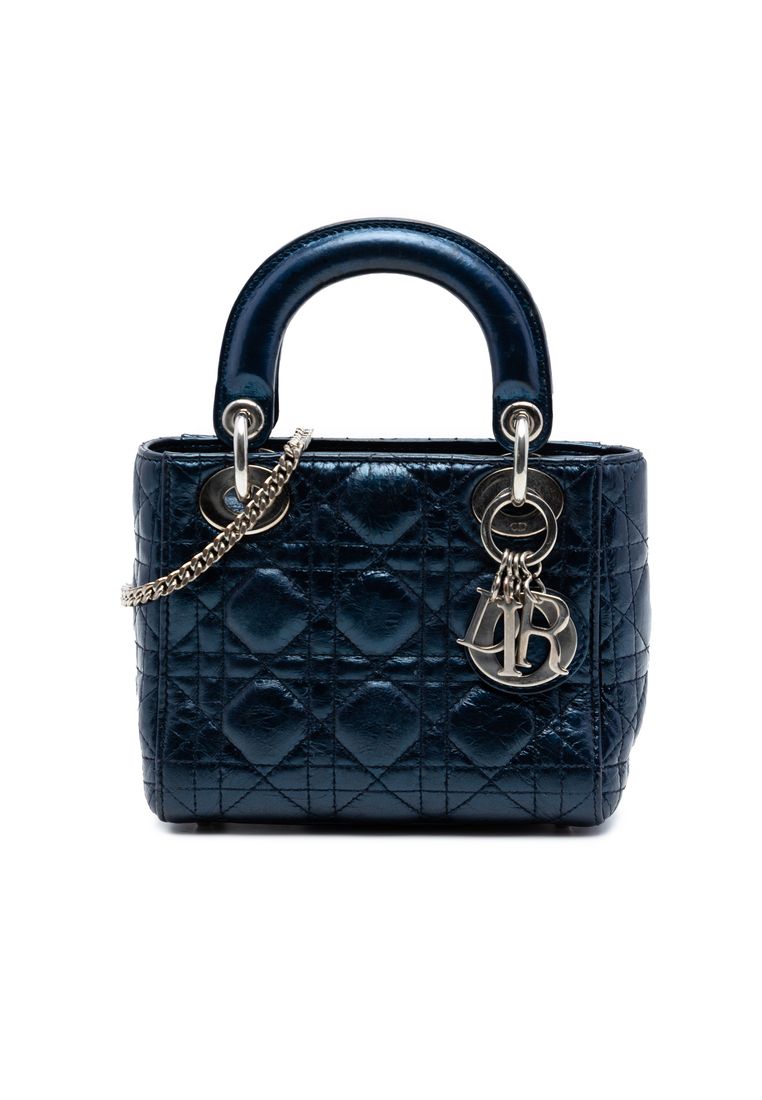 Dior Pre-Loved Dior Mini Metallic Calfskin Cannage Lady Dior