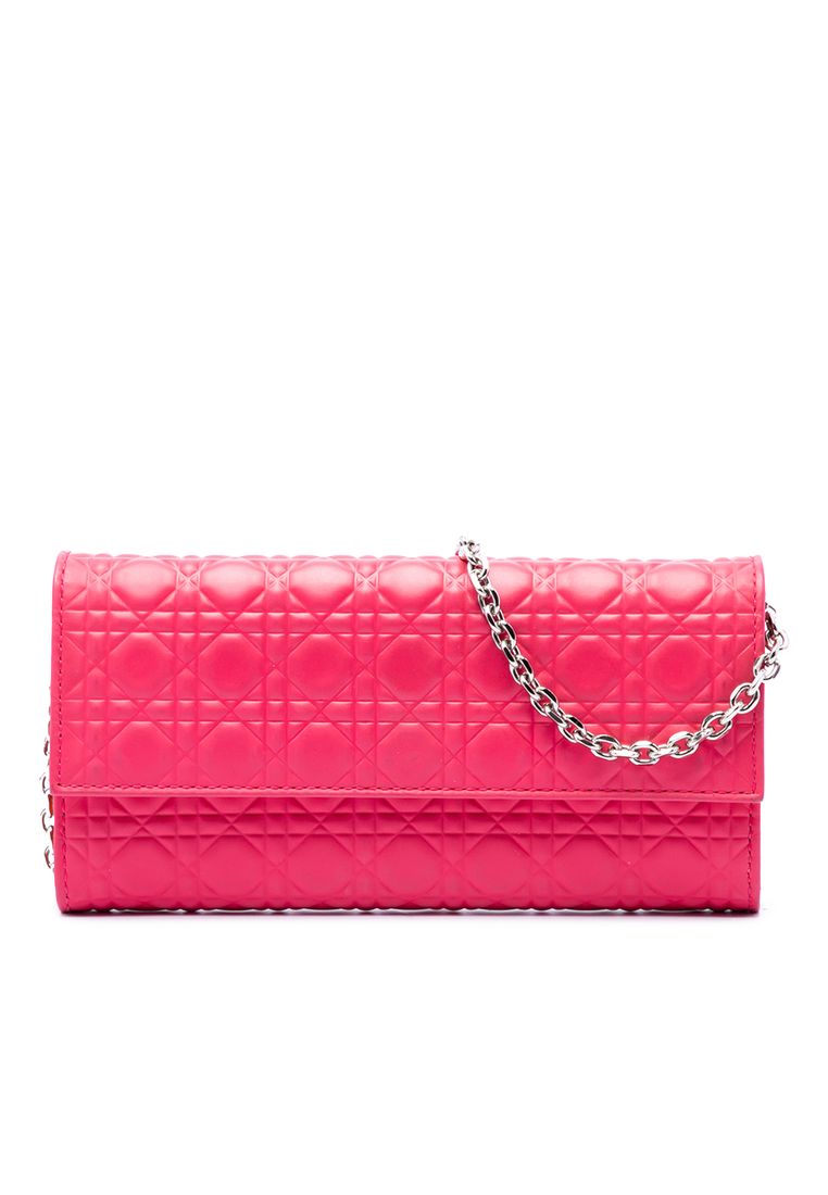 Dior Pre-Loved Dior Bicolor Lambskin Cannage Lady Dior Wallet On Chain