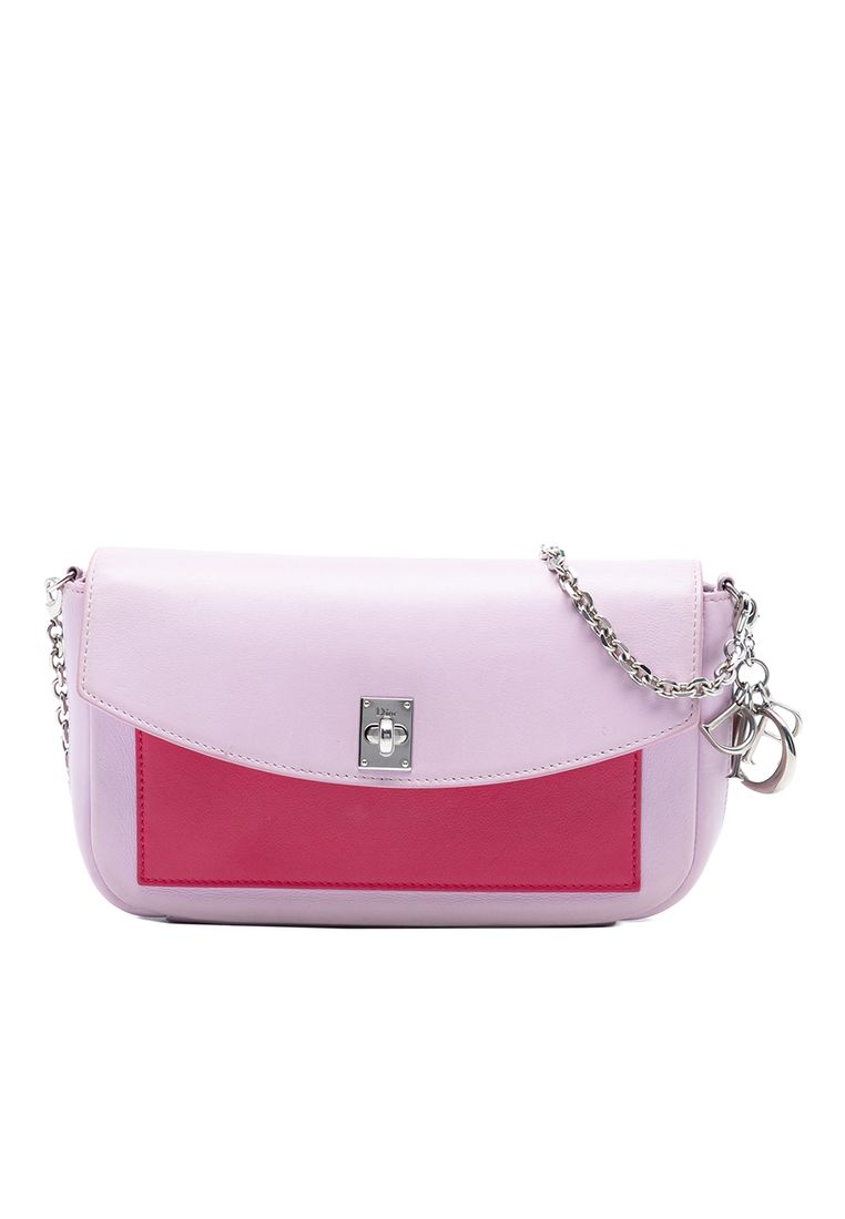 Dior Pre-Loved Dior Tricolor Leather Turn Lock Wallet On Chain