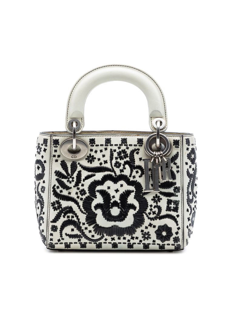 Dior Pre-Loved Dior Mini Calfskin Flower Embroidered Lady Dior