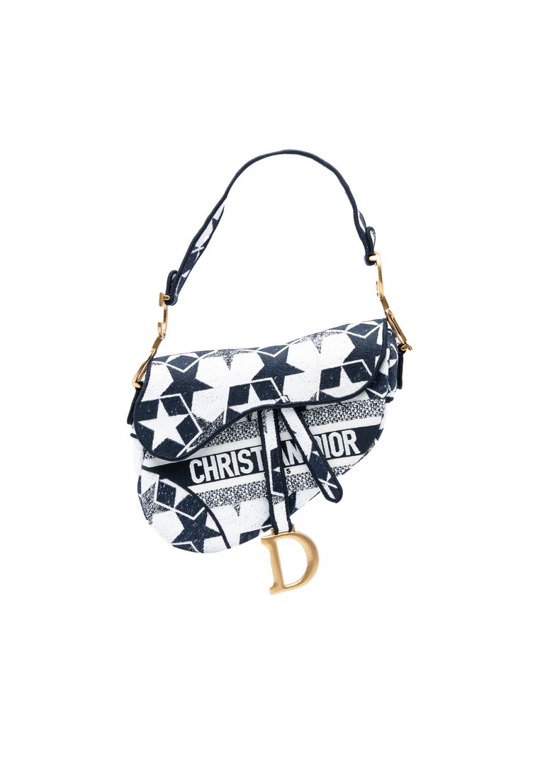 Dior Pre-Loved Dior Embroidered Canvas Stars Saddle Bag