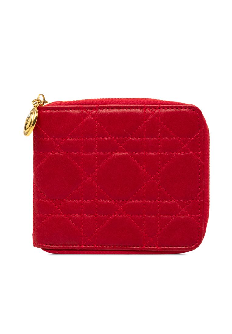 DIOR Pre-Loved Dior Lambskin Cannage Lady Dior Zip Around Compact Wallet