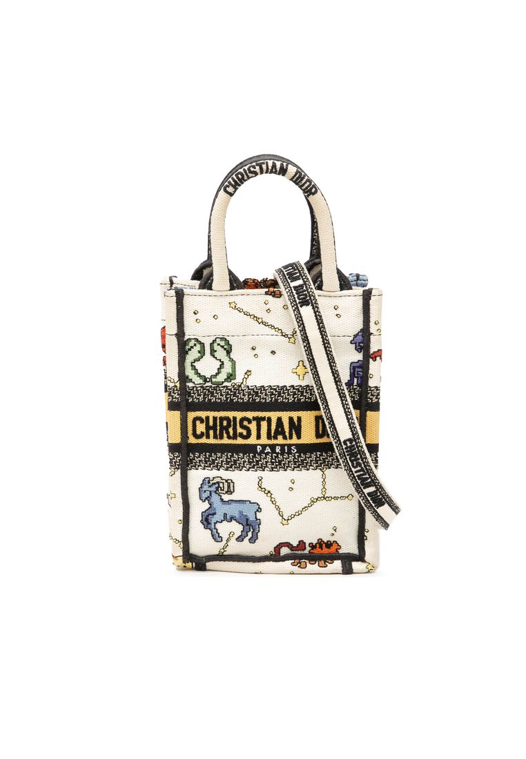 Dior Pre-Loved Dior Mini Embroidered Canvas Pixel Zodiac Vertical Book Tote