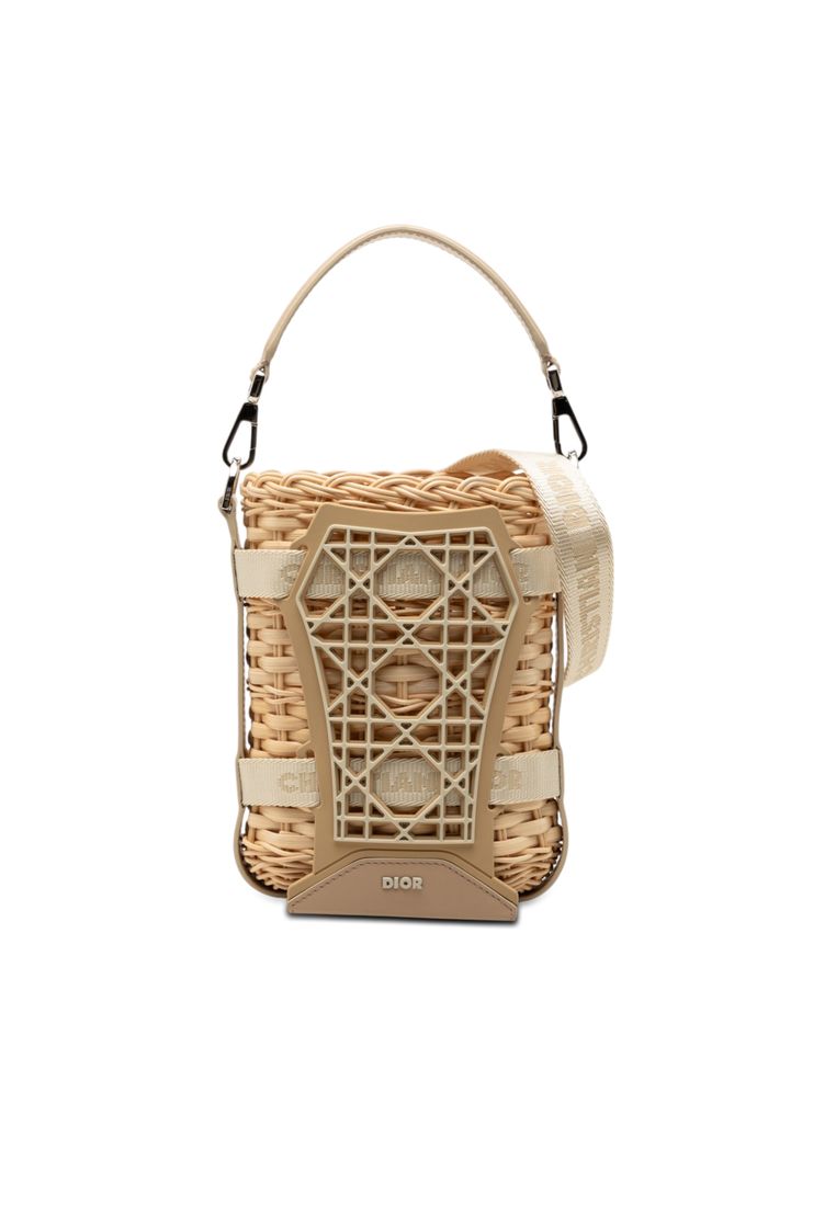 Dior Pre-Loved Dior Raffia And Leather Sahara Wicker Basket Bucket Bag