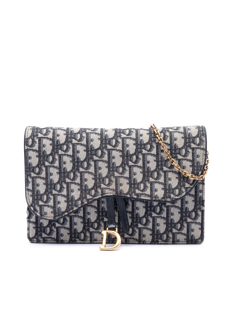 Dior Pre-Loved Dior Oblique Canvas Saddle Pouch Wallet On Chain