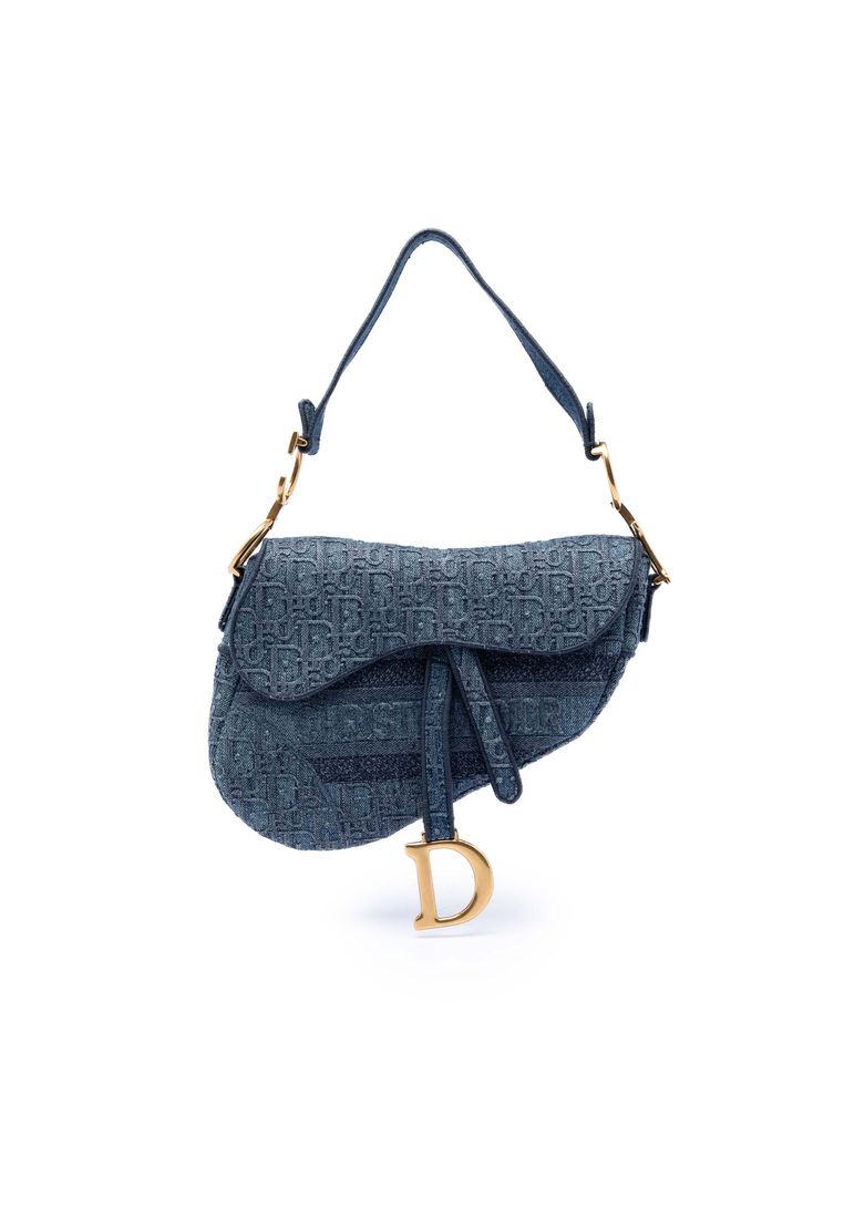 Dior Pre-Loved Dior Oblique Embroidered Denim Saddle Bag