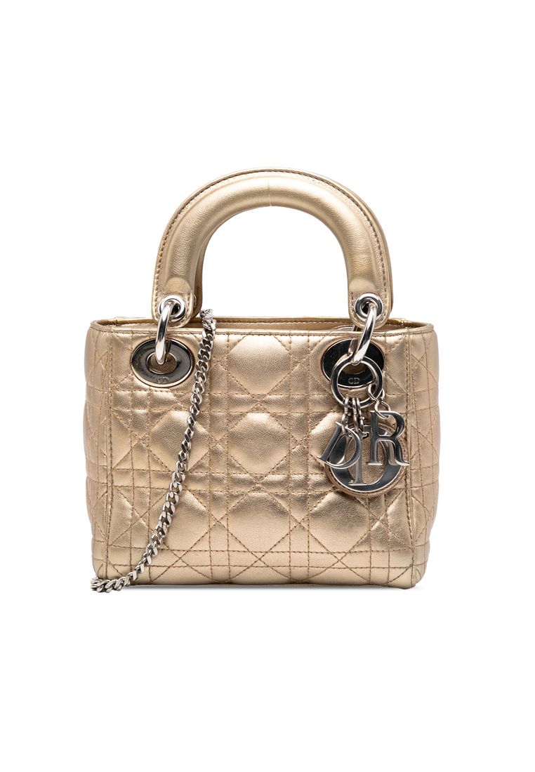 Dior Pre-Loved Dior Mini Metallic Lambskin Cannage Lady Dior