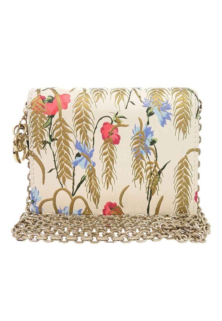 Dior Pre-Loved Dior Calfskin Hibiscus Card Holder With Chain