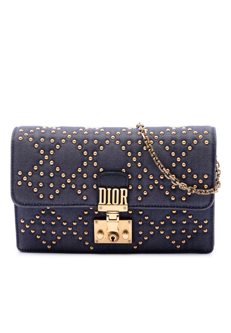 Dior Pre-Loved Dior Denim Cannage Studded Dioraddict Wallet On Chain