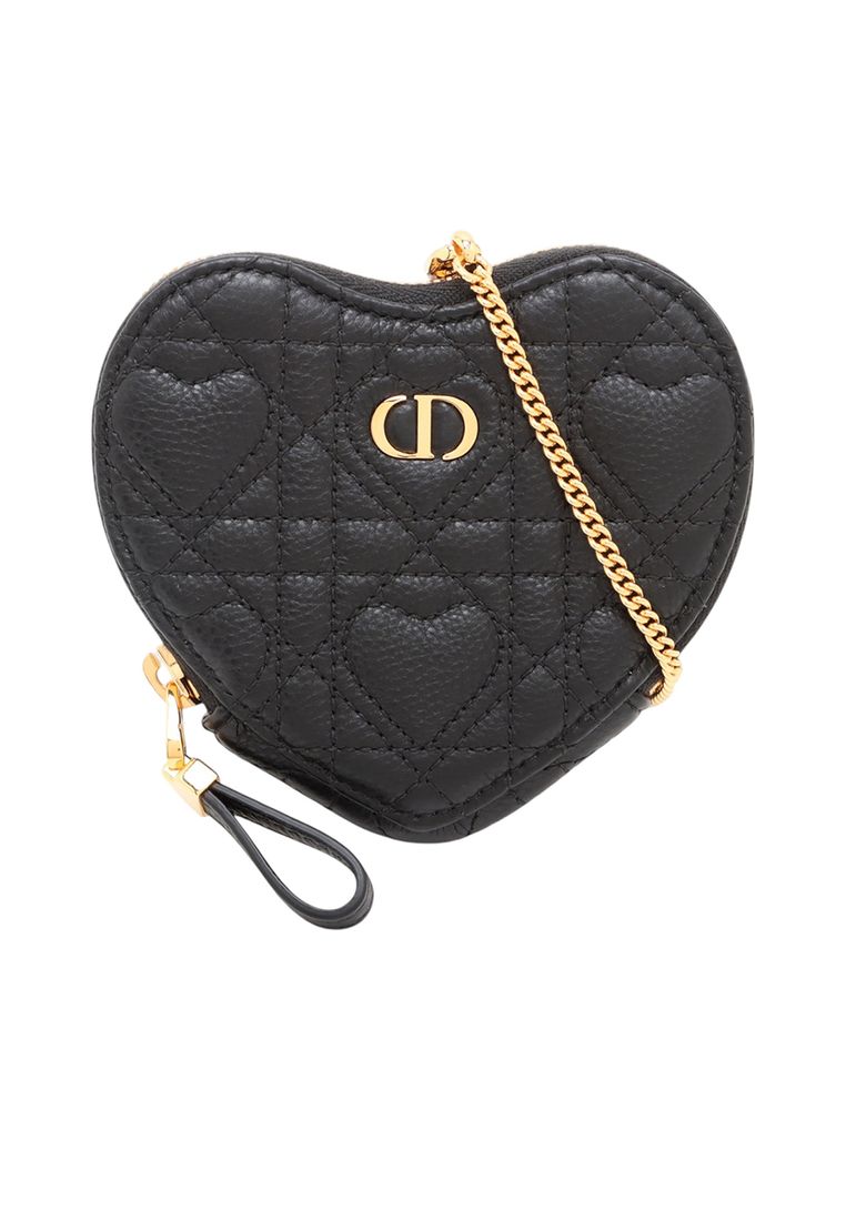 Dior Pre-Loved Dior Dioramour Calfskin Cannage Caro Heart Pouch With Chain