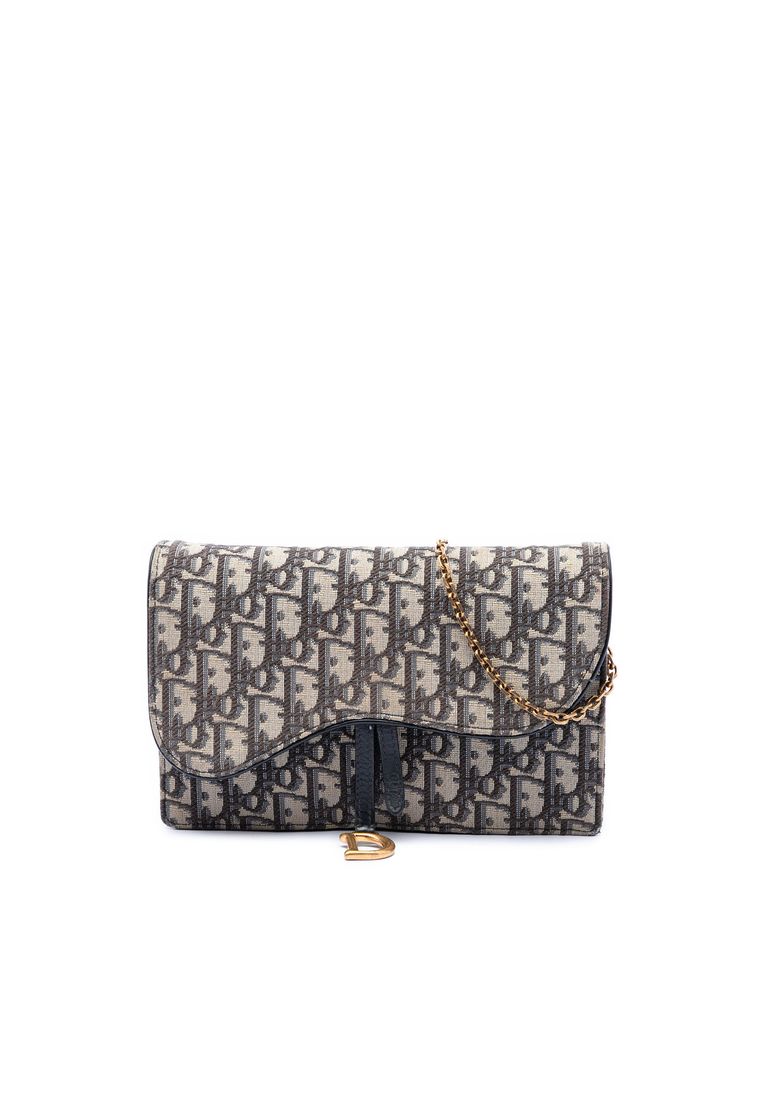 Dior Pre-Loved Dior Oblique Canvas Saddle Pouch Wallet On Chain