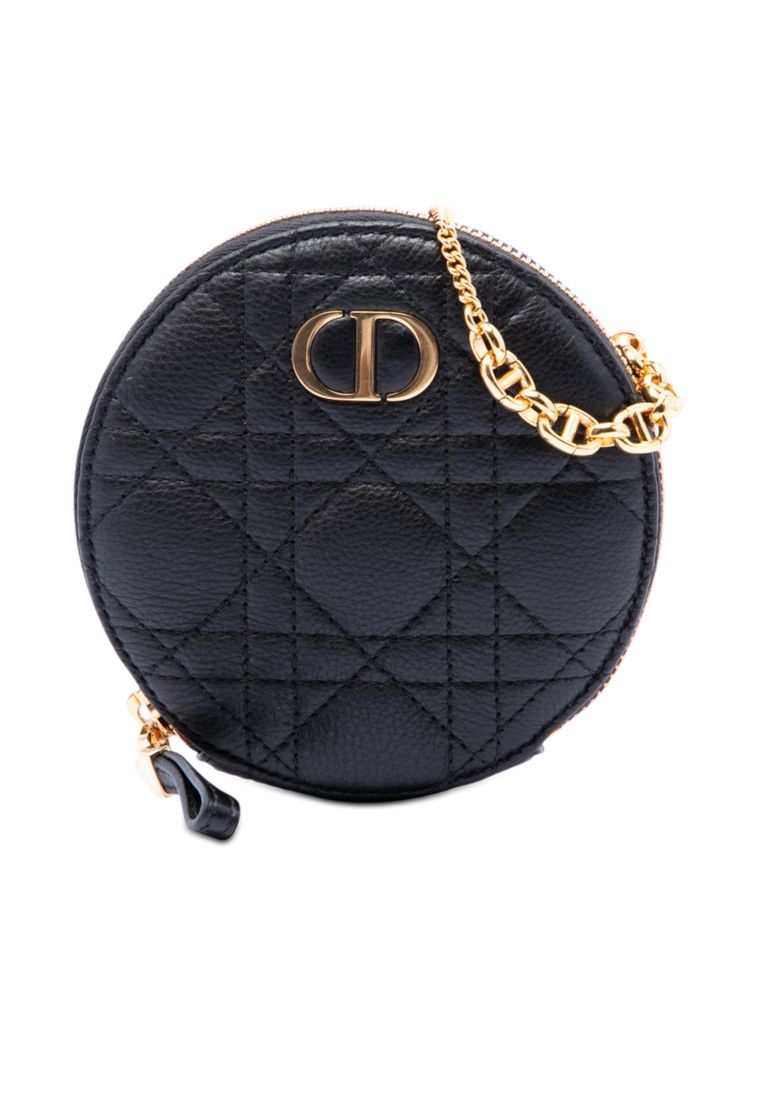 Dior Pre-Loved Dior Calfskin Cannage Round Caro Pouch With Chain