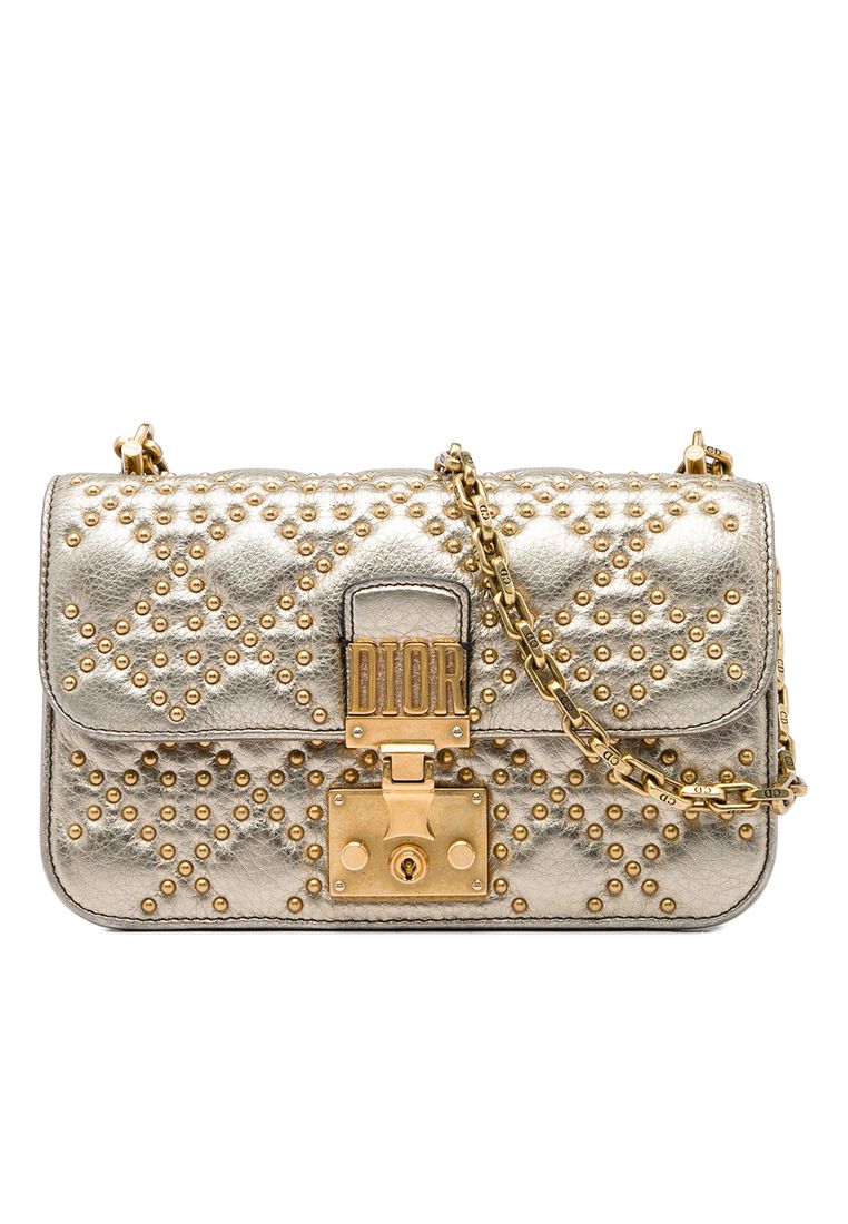 Dior Pre-Loved Dior Studded Metallic Lambskin Dioraddict Wallet On Chain