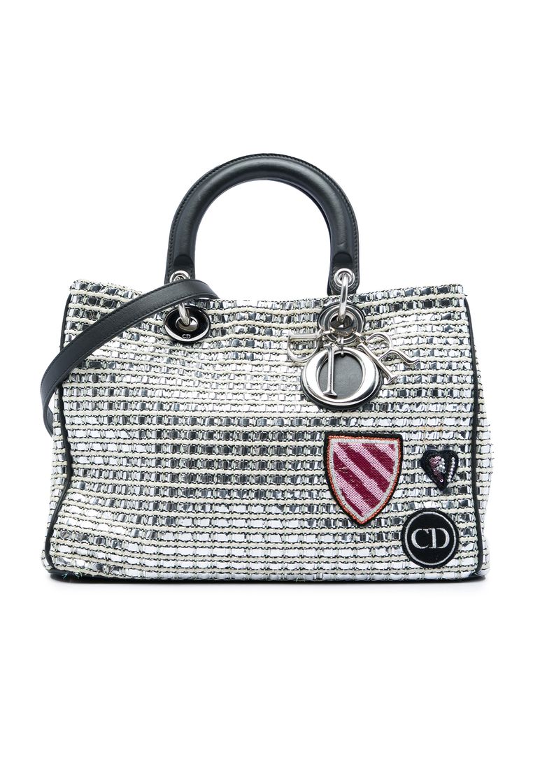 Dior Pre-Loved Dior Medium Metallic Tweed Patch Diorissimo Satchel
