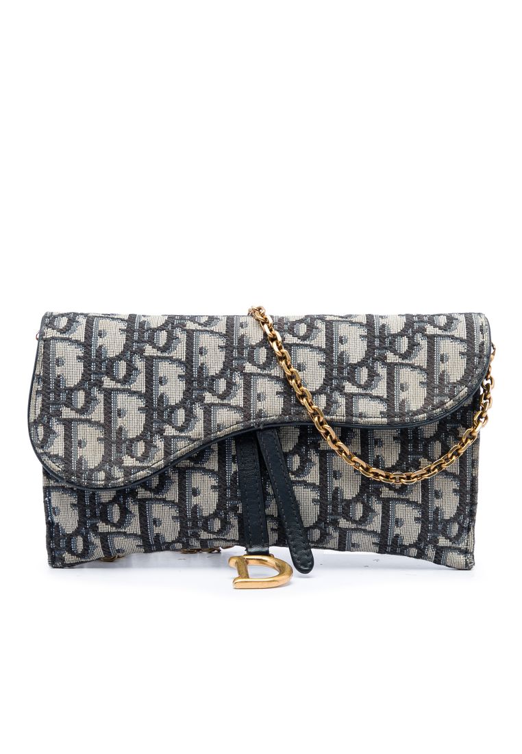Dior Pre-Loved Dior Oblique Canvas Saddle Wallet On Chain