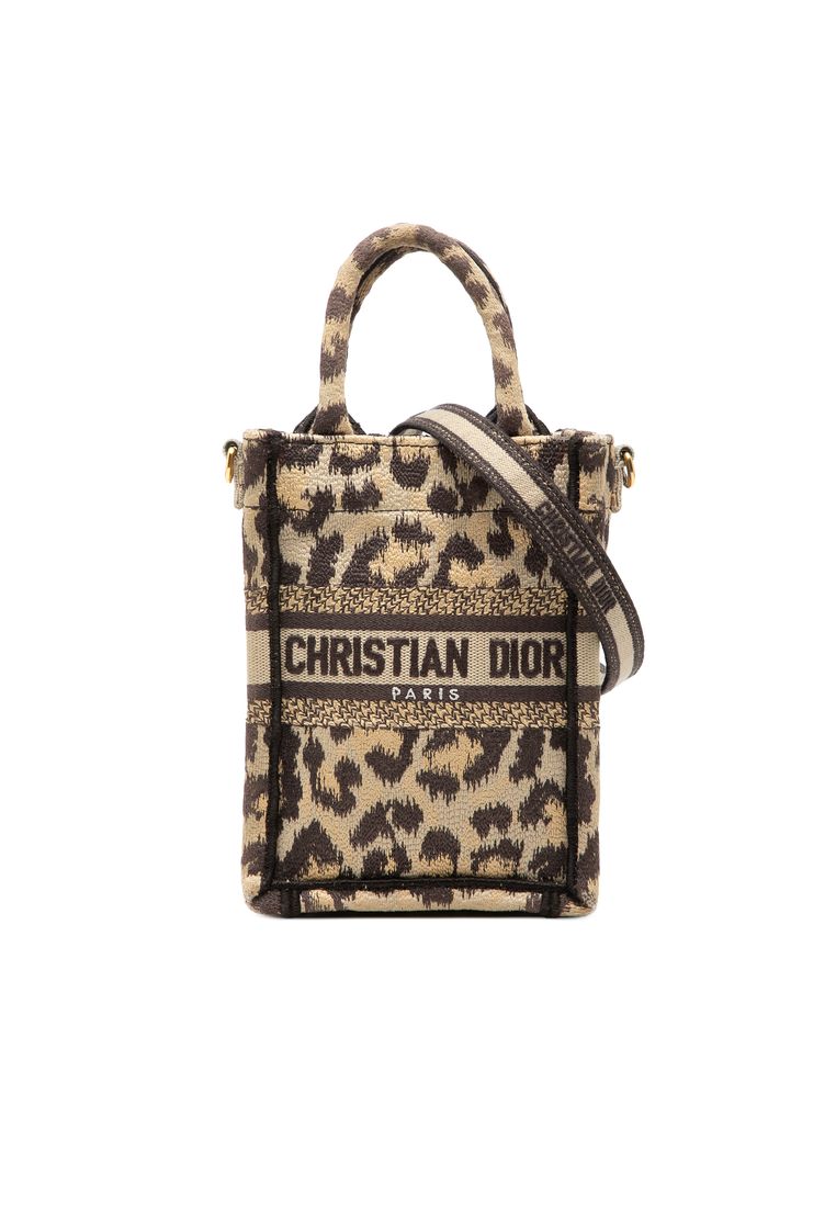 DIOR Pre-Loved Dior Mizza Mini Embroidered Canvas Leopard Vertical Book Tote