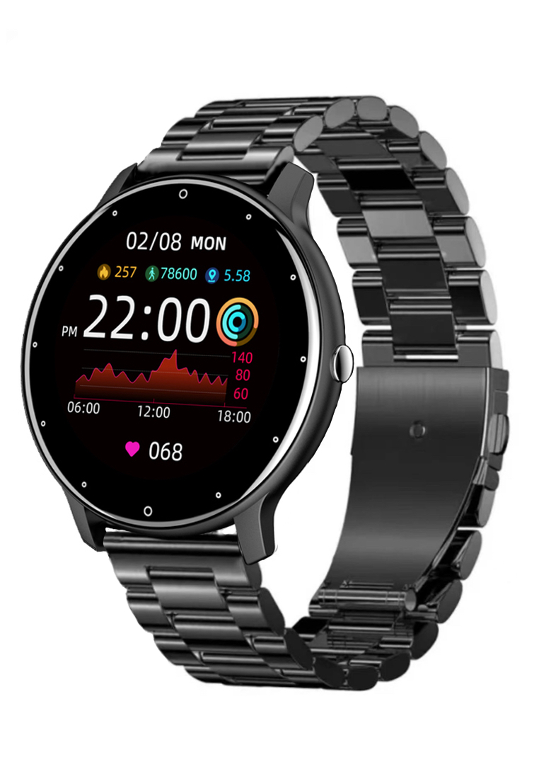 EGLANTINE Unisex IOS/Android Black SmartWatch with Stainless Steel Bracelet + 1 Free Black Rubber St