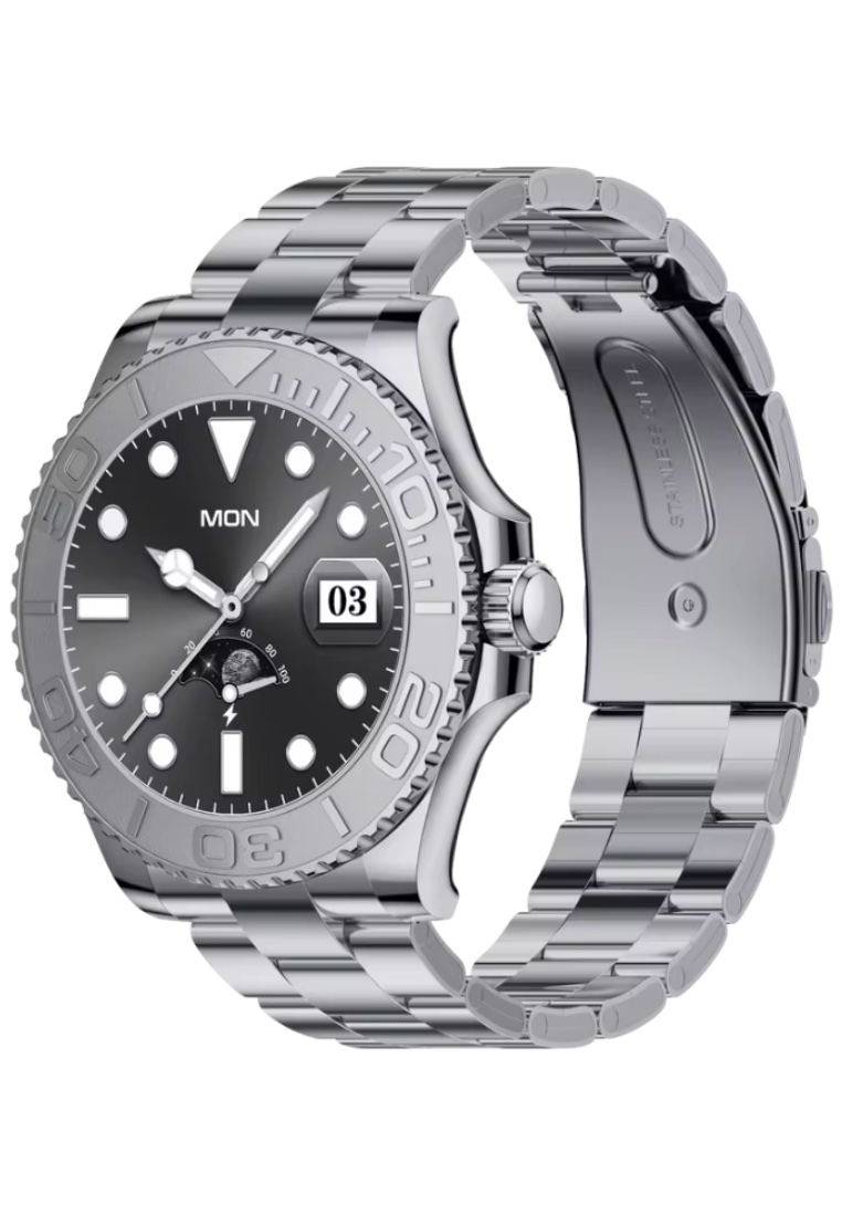 EGLANTINE Sport/Luxury Smart Watch, Daily Life Waterproof, Stainless Steel Bracelet + 1 free Silicon