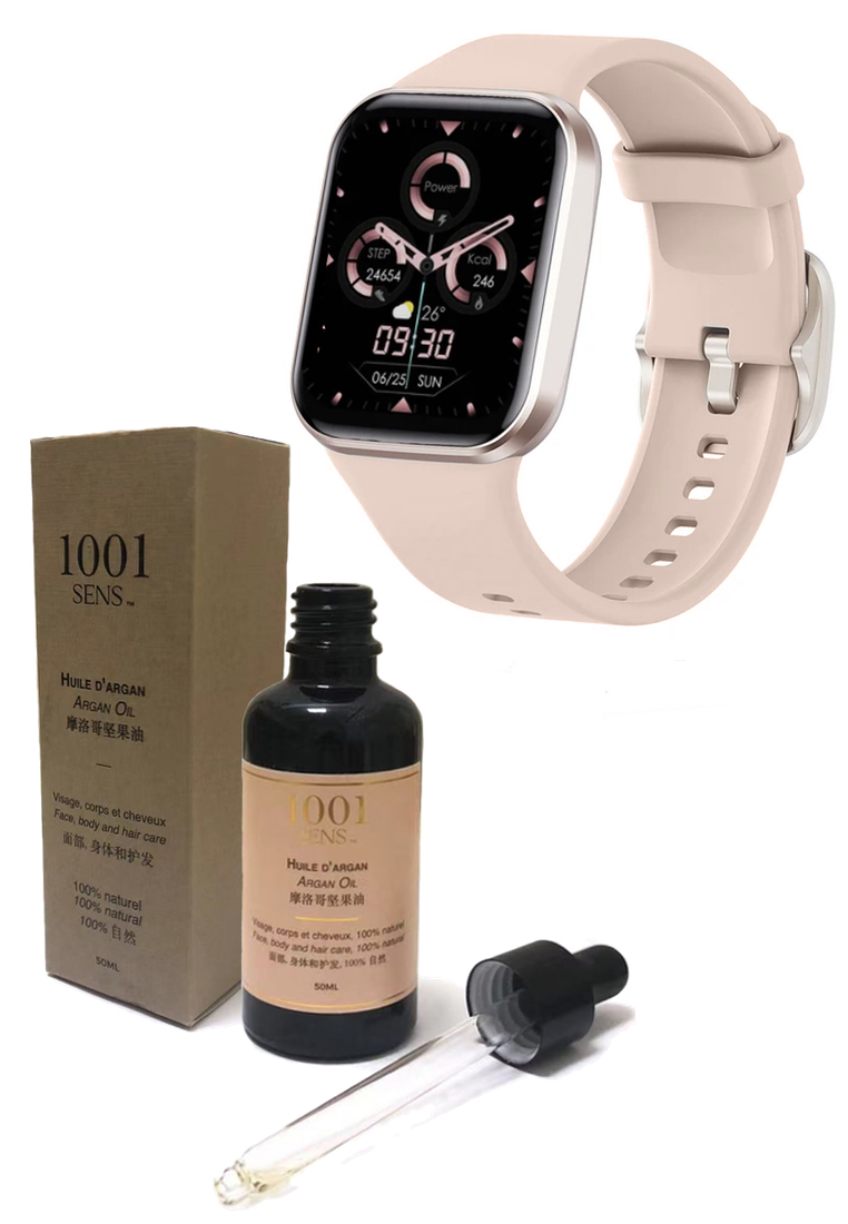 EGLANTINE X 1001 SENS - CNY Gift set for her IOS/Android Silver Smart Watch + 1001 SENS® Pure Argan 