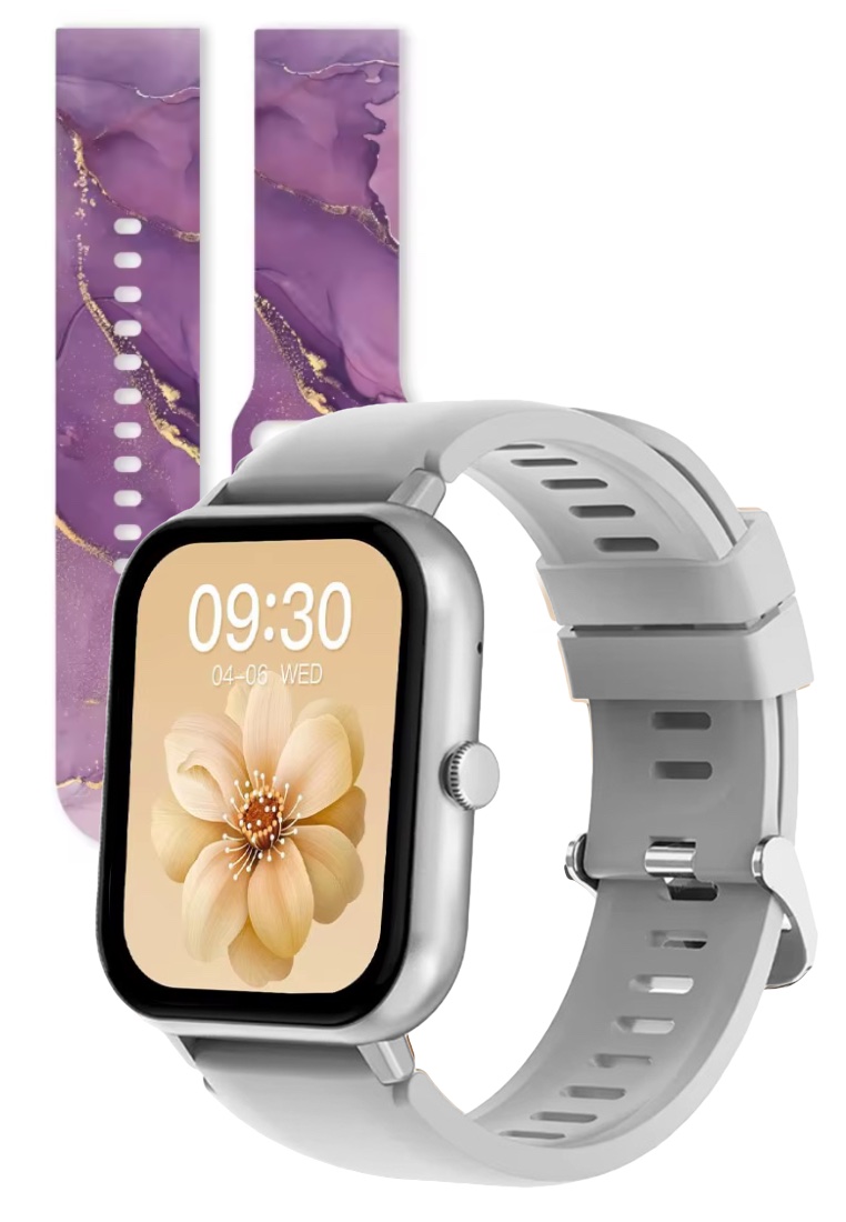 EGLANTINE Zalora Special offer - IOS/Android Black SmartWatch with 2 Rubber Straps (Purple Marble/Gr